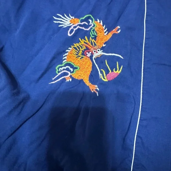 Vintage Blue Satin Dragon Embroidered Robe — Size 12 (Fits S-M) - Picture 4 of 6